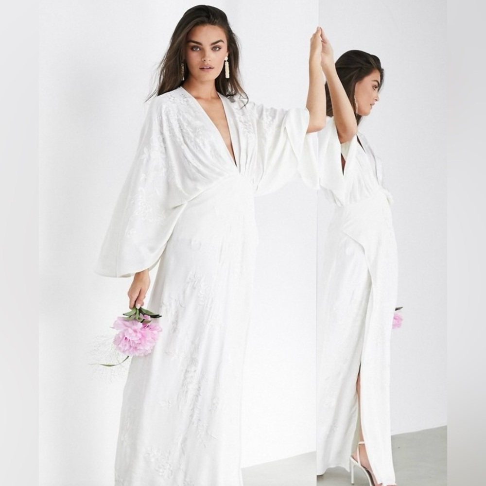 ASOS EDITION Luna Embroidered Satin kimono Wedding Dress- 4